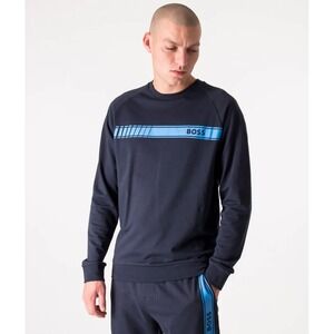 HUGO BOSS® (Men's 2XL) Authentic Logo Stripe Sweatshirt in Dark Blue - $95